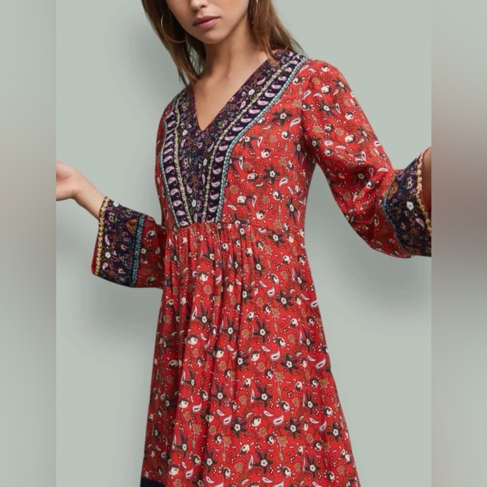 Anthropologie Akemi & Kin Sierra Shift Dress Size Small Bohemian Paisley Peasant